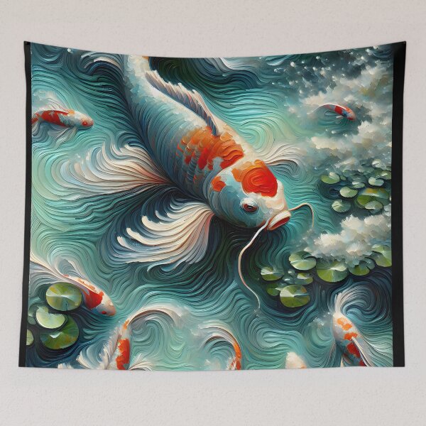 Item preview, Koi Fish Pond Japanese Art designed and sold by FengShuiLounge.