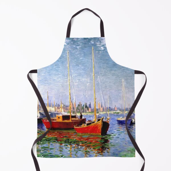 Item preview, Red Boats at Argenteuil - Tranquil Waters and Vibrant River Life designed and sold by artdesignsnow.