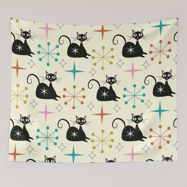 Item preview, Mid Century Black Atomic Cat with Starbursts  designed and sold by Yasminepatterns .