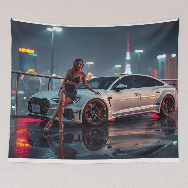 Item preview, A beautiful woman in a mini skirt poses and leans against an Audi RS designed and sold by Salimgor Hangaround Music.