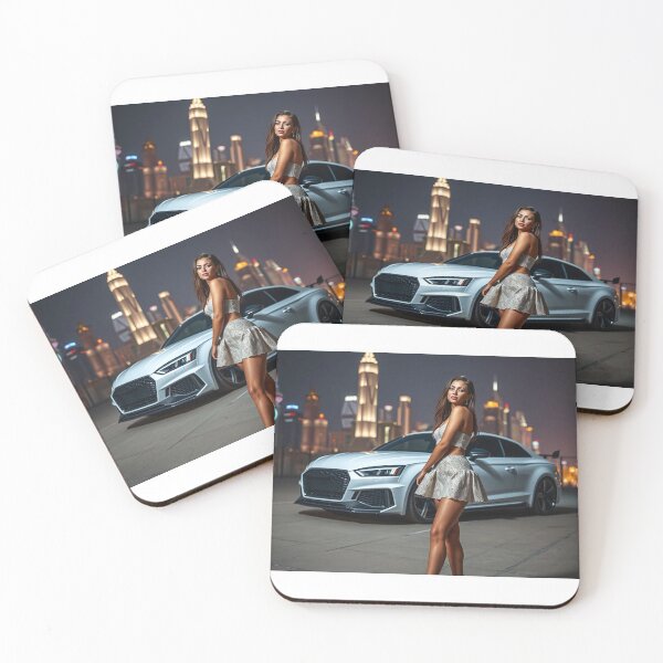 Item preview, A beautiful woman in a white mini skirt poses and leans against an Audi RS designed and sold by Salimgor Hangaround Music.