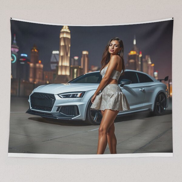 Item preview, A beautiful woman in a white mini skirt poses and leans against an Audi RS designed and sold by Salimgor Hangaround Music.