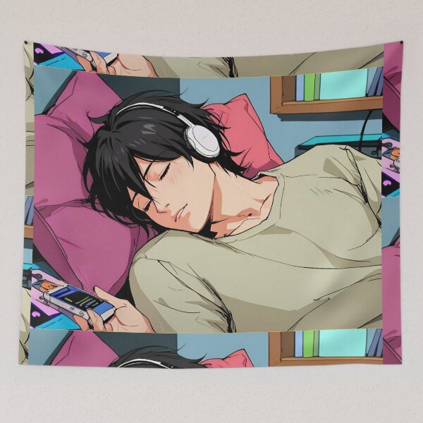 Item preview, Lofi beats cute boy sleeping designed and sold by Mrwolf-designs.