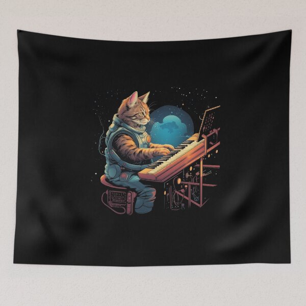 Item preview, A cat playing a synthesizer in space designed and sold by TeeTemptation.