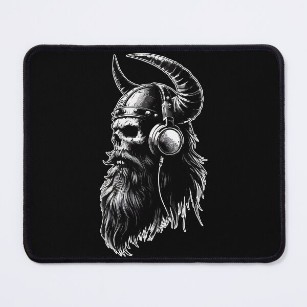 Item preview, Viking Monochromatic Skull Beard with Headphone designed and sold by TomFrontierArt.