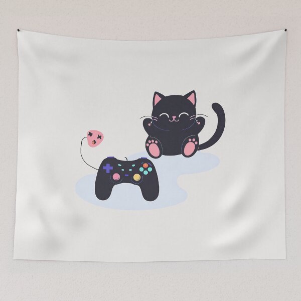 Item preview, Gaming Cat - black cat playing games designed and sold by RANDOMNESS.