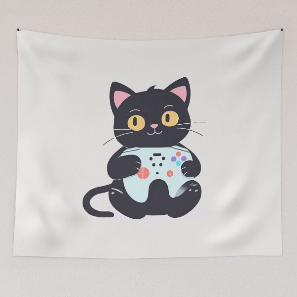 Item preview, Cat Player - black cat playing on console designed and sold by RANDOMNESS.