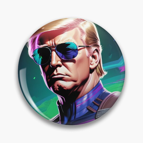 Artikelvorschau, Lebendige digitale Illustration im Neon-Stil von Donald Trump im Superheldenkostüm entworfen und verkauft von creativaimages.