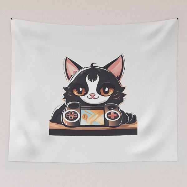 Item preview, Cat Player - black cat playing on console designed and sold by RANDOMNESS.
