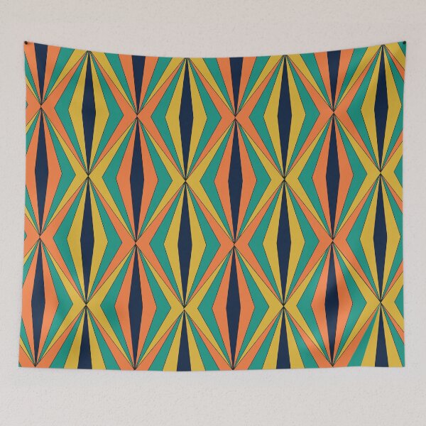 Item preview, Retro Geometric Diamonds Pattern in Orange, teal and Yellow  designed and sold by Yasminepatterns .