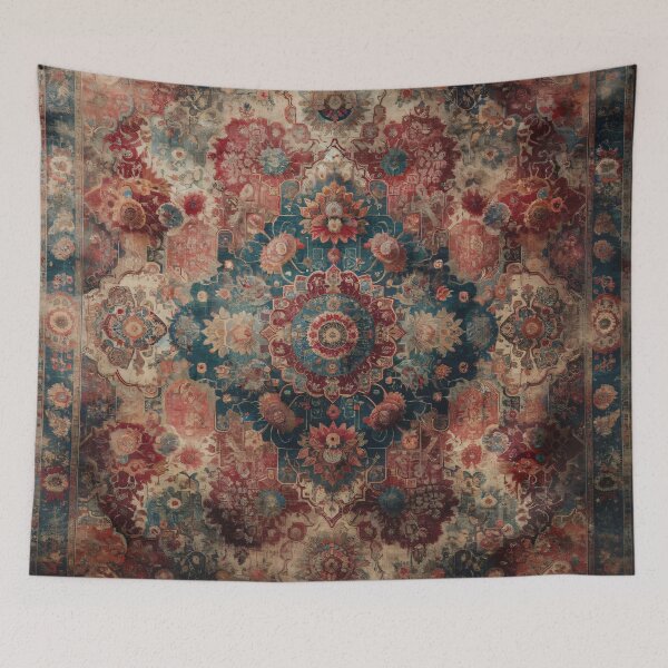 Item preview, Boho Vintage Oriental Rug: Distressed Floral and Geometric Design designed and sold by Octavia Soldani.
