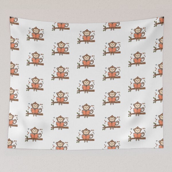 Item preview, cute monkey reading a book on a tree designed and sold by rasagamastore.