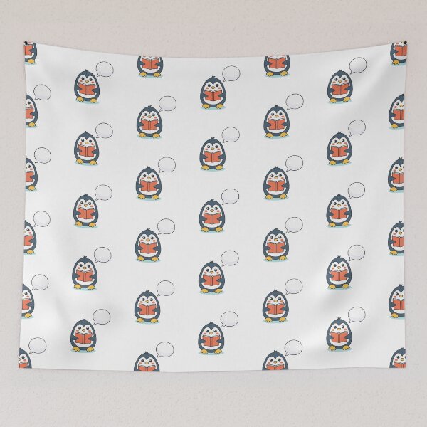 Item preview, cute penguin reading a book with a speech bubble designed and sold by rasagamastore.