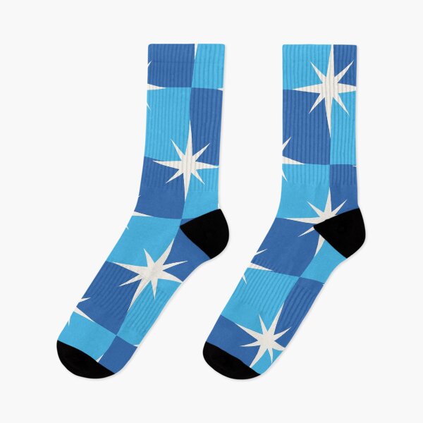 Item preview, Checkered White Retro Starbursts on Blue Checkerboards  designed and sold by Yasminepatterns .