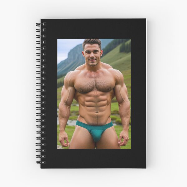 Artikelvorschau, Männlicher Bodybuilder im dunkelgrünen Tanga in einer Wiese entworfen und verkauft von Bodies of Males.