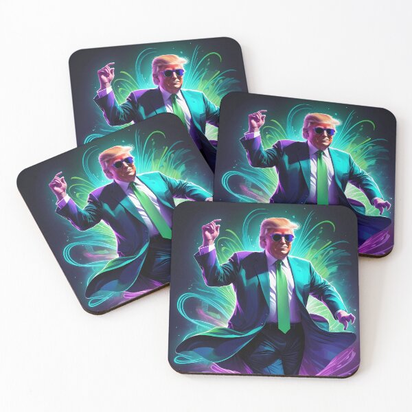 Artikelvorschau, Lebendige digitale Illustration des tanzenden Donald Trump im Neon-Stil entworfen und verkauft von creativaimages.