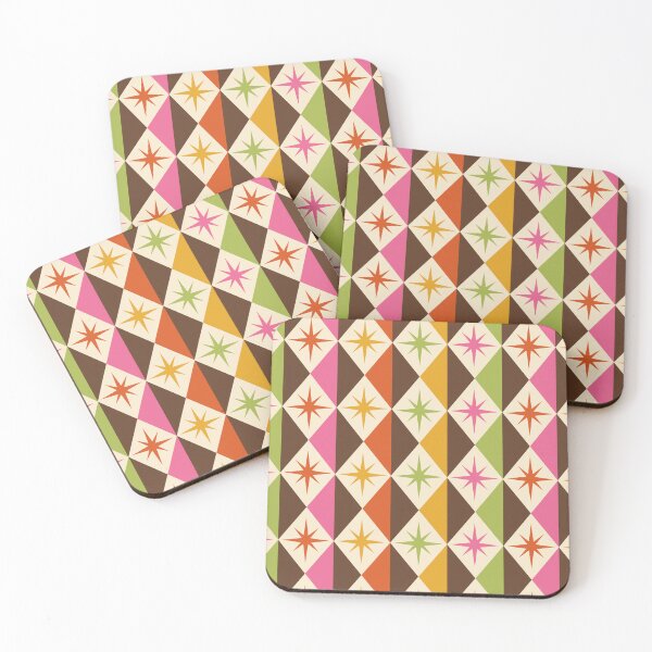 Item preview, Mid Century Colorful Atomic Starbursts With Harlequin Diamonds designed and sold by Yasminepatterns .
