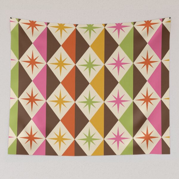 Item preview, Mid Century Colorful Atomic Starbursts With Harlequin Diamonds designed and sold by Yasminepatterns .