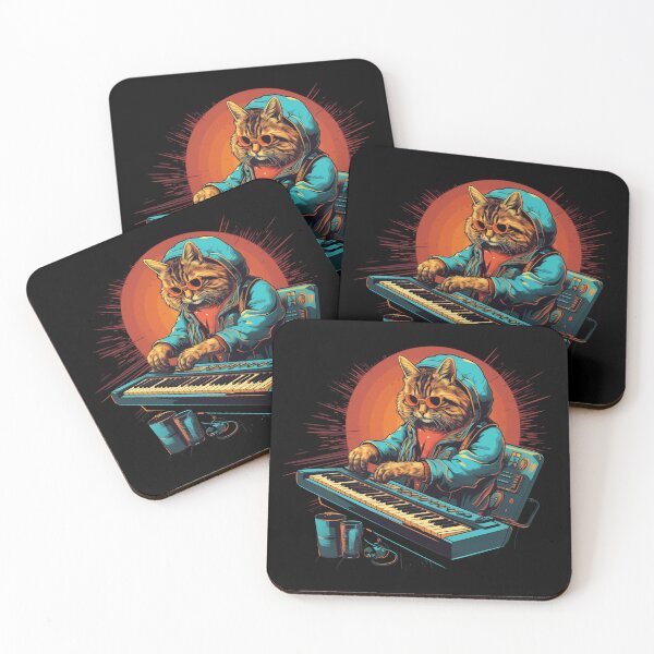 Item preview, Cat with glasses playing the synthesizer designed and sold by TeeTemptation.
