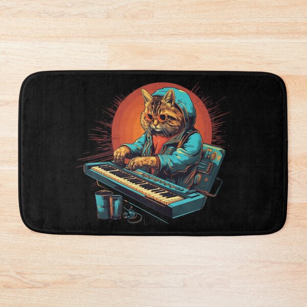 Item preview, Cat with glasses playing the synthesizer designed and sold by TeeTemptation.