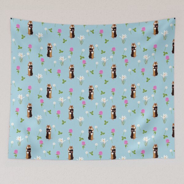 Item preview, European hamster in a flower filled meadow (pale blue) designed and sold by Naty Design Prague.