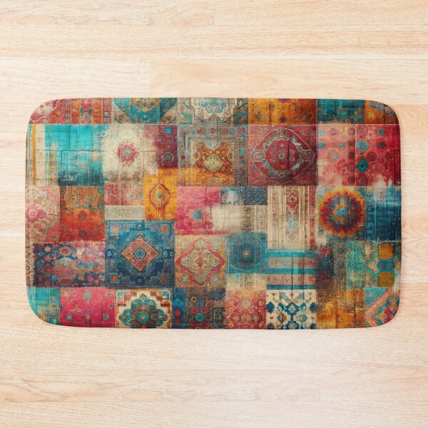 Item preview, Boho Patchwork Magic: Multicolored Distressed Oriental Rug Design designed and sold by Octavia Soldani.