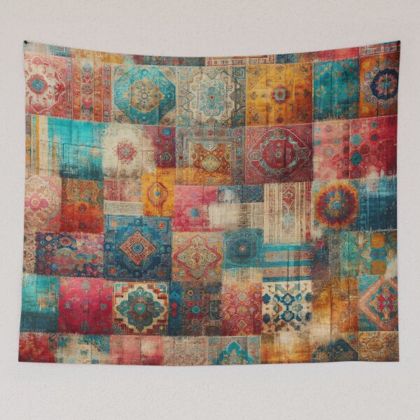 Item preview, Boho Patchwork Magic: Multicolored Distressed Oriental Rug Design designed and sold by Octavia Soldani.