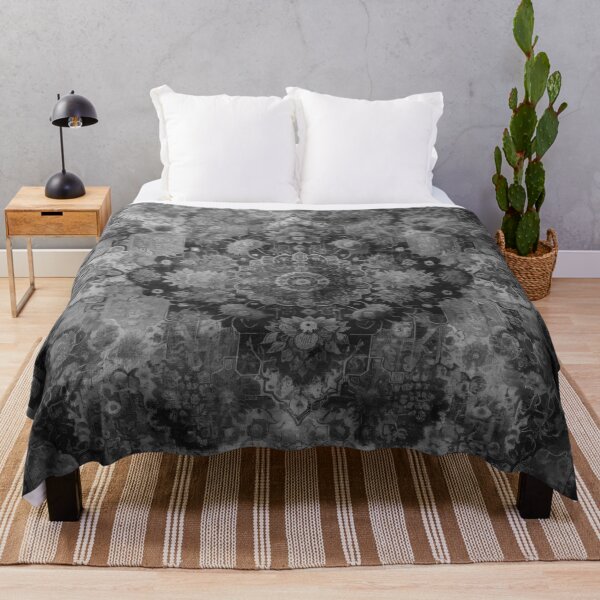 Item preview, Boho Vintage Oriental Rug: Distressed Black and White Floral and Geometric Design designed and sold by Octavia Soldani.