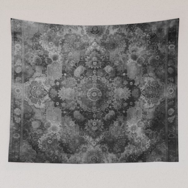 Item preview, Boho Vintage Oriental Rug: Distressed Black and White Floral and Geometric Design designed and sold by Octavia Soldani.