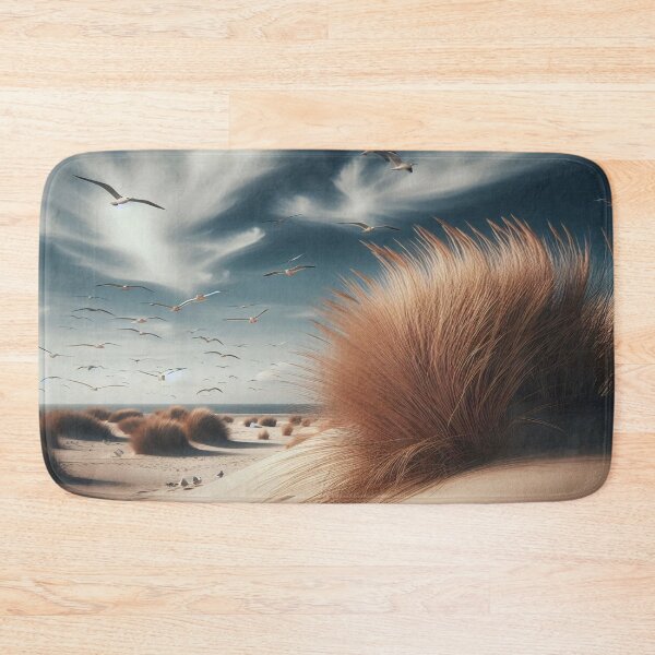 Item preview, Peaceful dune landscape: tufts of grass and seagulls in the sky above a quiet beach designed and sold by FotoworldEdel.