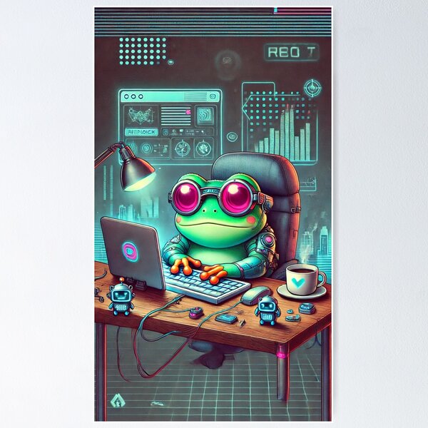 Artikelvorschau, Cyberpunk-Frosch bei der Arbeit entworfen und verkauft von Mjonkey.