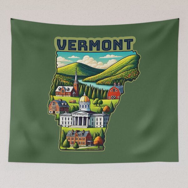 Item preview, Vermont State Map USA Skyline and Landmarks Illustration- travel souvenir art designed and sold by Unitepeople.