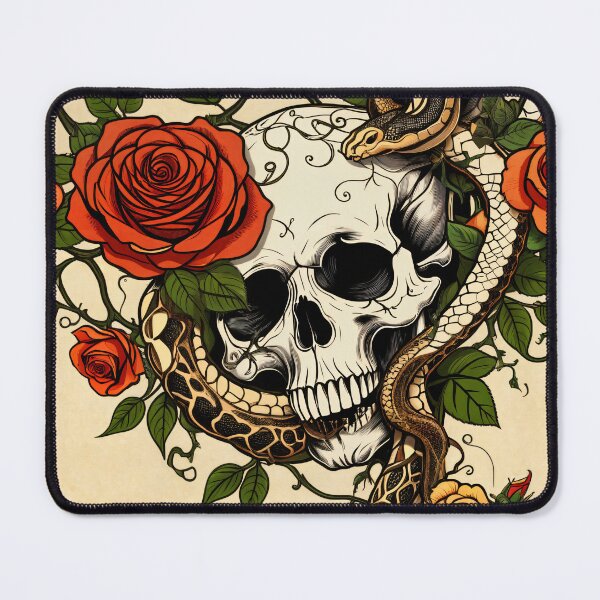 Item preview, Snake and Skull with Roses – Gothic Tattoo Art Design designed and sold by MindM.