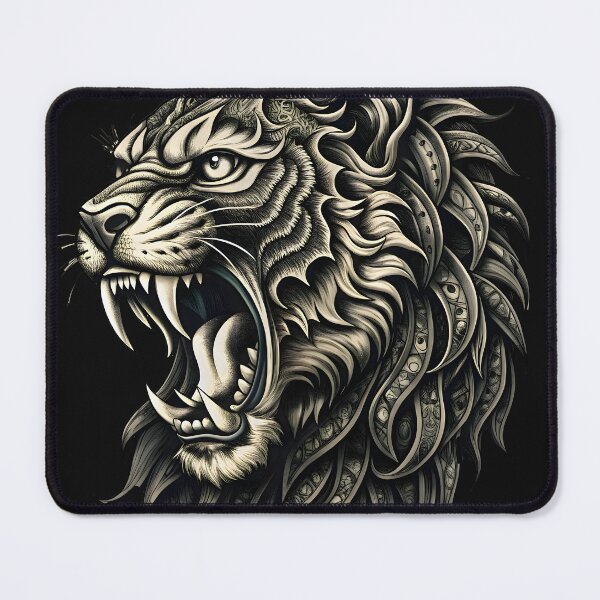 Item preview, Roaring Tiger Head Detailed Illustration Realistic Black White Artistry designed and sold by Rostislav Bouda.
