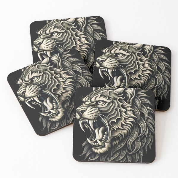 Item preview, Roaring Tiger Head Detailed Illustration Realistic Black White Artistry designed and sold by Rostislav Bouda.