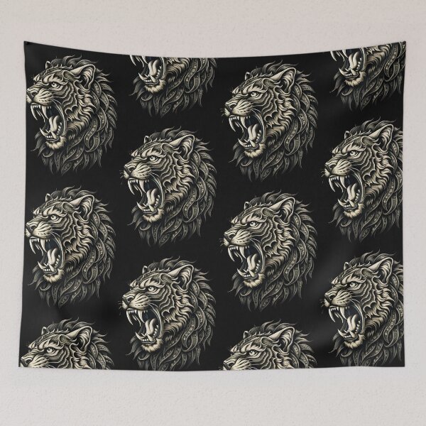 Item preview, Roaring Tiger Head Detailed Illustration Realistic Black White Artistry designed and sold by Rostislav Bouda.