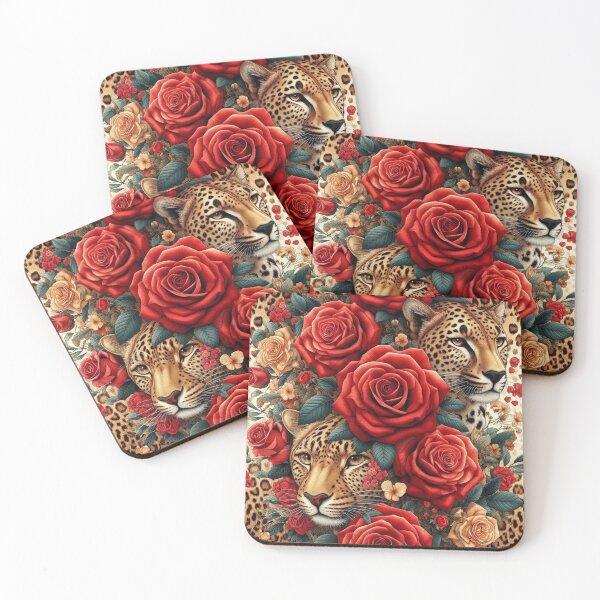 Item preview, Leopard and Red roses floral animal print designed and sold by Neeshki.