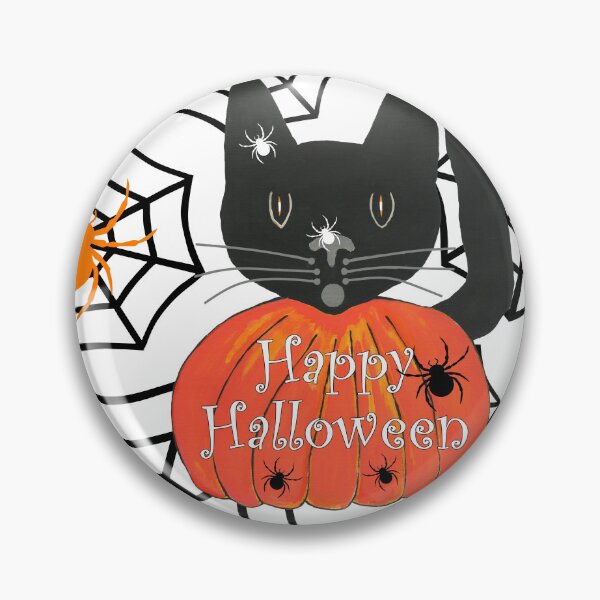 Item preview, Happy Halloween Black Cat With Creepy Crawly Spiders designed and sold by Sartoris Art.
