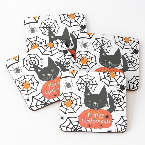 Item preview, Happy Halloween Black Cat With Creepy Crawly Spiders designed and sold by Sartoris Art.
