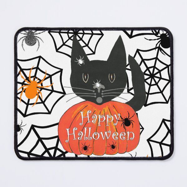 Item preview, Happy Halloween Black Cat With Creepy Crawly Spiders designed and sold by Sartoris Art.