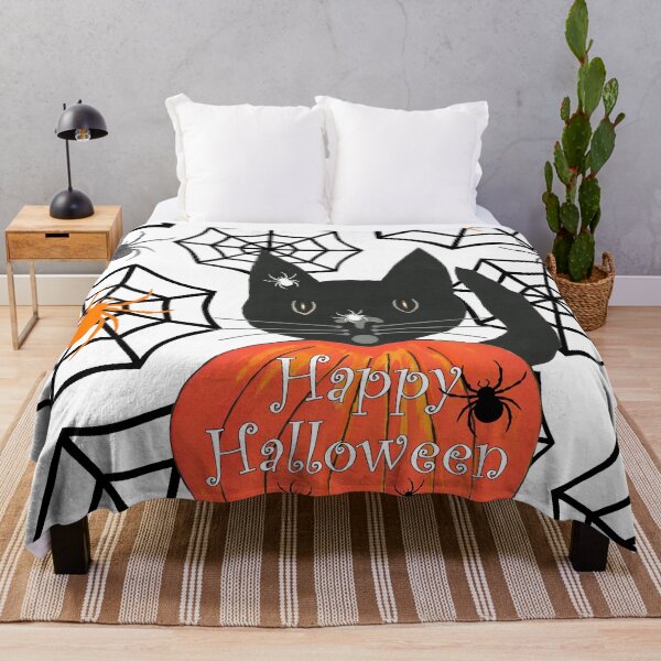 Item preview, Happy Halloween Black Cat With Creepy Crawly Spiders designed and sold by Sartoris Art.