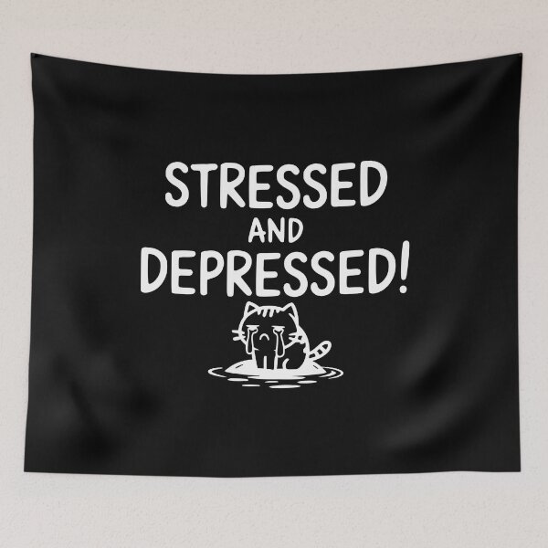 Item preview, Stressed And Depressed Cat! Black And White designed and sold by PMCreative.