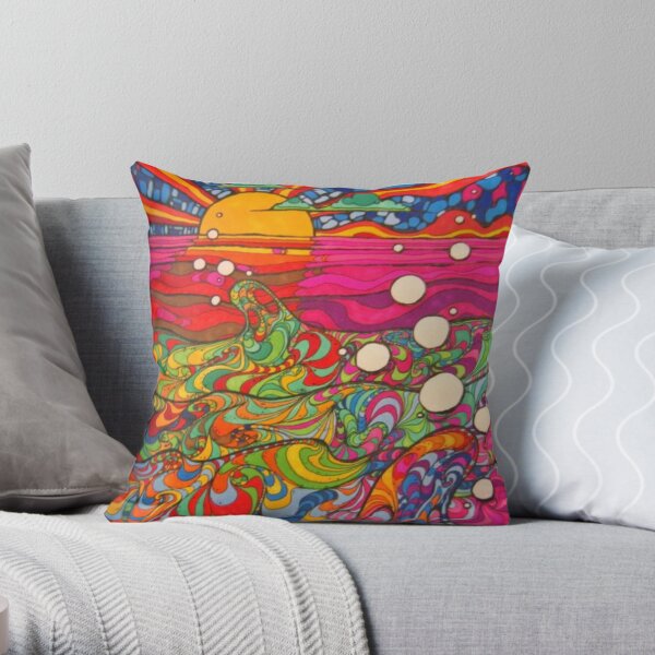 Psychedelic Trippy Hippy Colorful Illustration Throw Pillow
