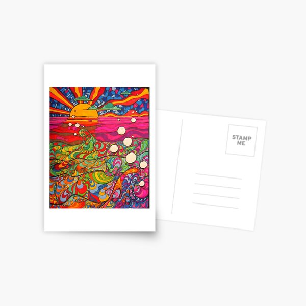 Psychedelic Trippy Hippy Colorful Illustration Postcard