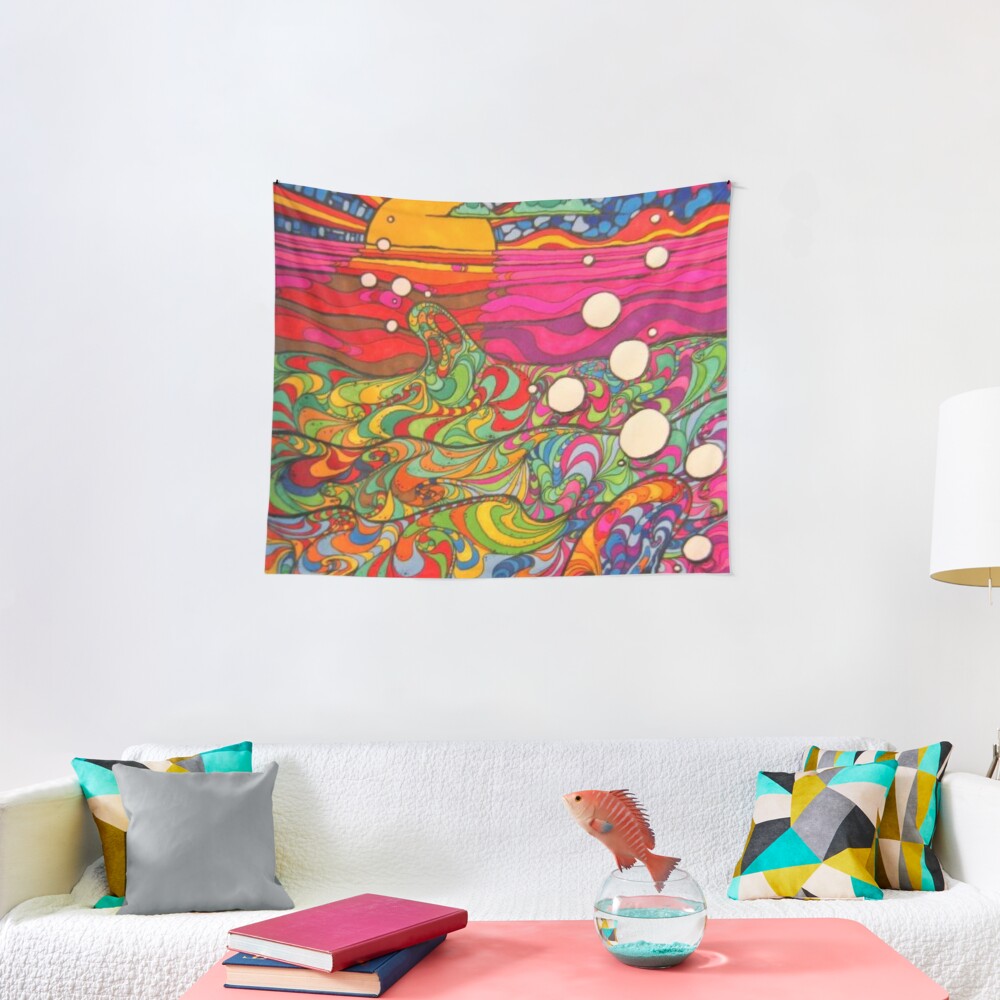 Psychedelic Trippy Hippy Colorful Illustration Tapestry