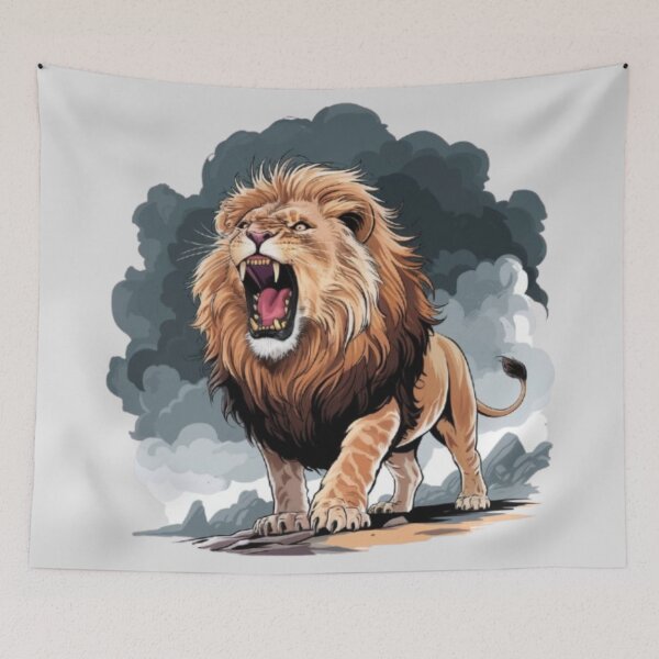 Item preview, A majestic lion roaring with its mane flowing in the wind designed and sold by 123ks.