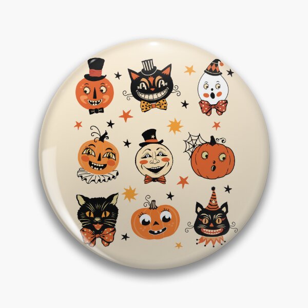 Item preview, Vintage Halloween Folk Art Retro Pumpkins and Cats Pattern designed and sold by PUFFYP.
