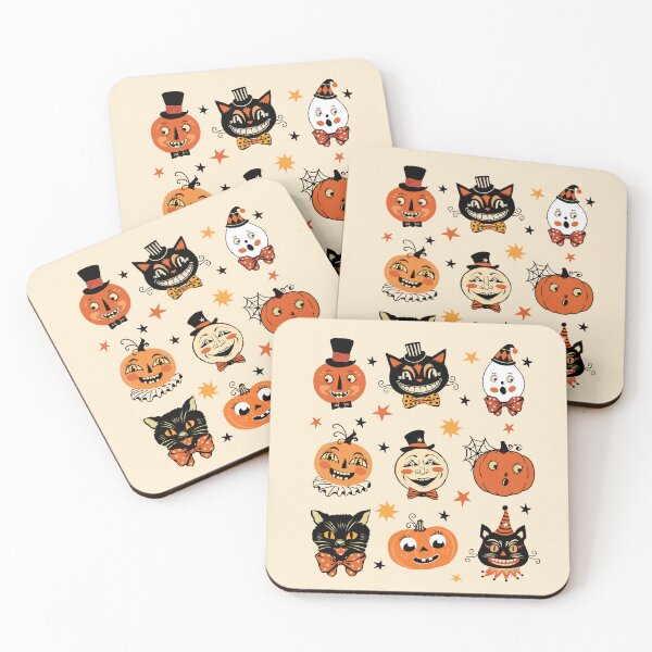 Item preview, Vintage Halloween Folk Art Retro Pumpkins and Cats Pattern designed and sold by PUFFYP.