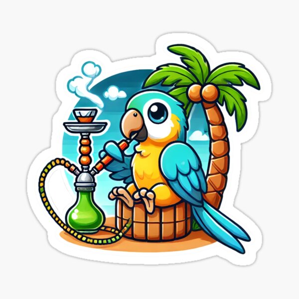 Artikel-Vorschau von Tropischer Papagei mit Wasserpfeife unter einer Palme, designt und verkauft von Kamil Chojnacki.