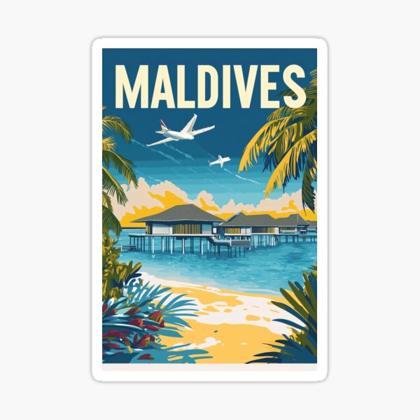 Artikel-Vorschau von Vintage-Kunstdruck mit Meereslandschaft auf den Malediven | Retro-Reiseposter der Malediven | Wanddekoration mit Bungalows über dem Wasser | Kunstwerk auf den Malediven | Modernes Design der Mitte des Jahrhunderts, designt und verkauft von nomiraclehere.